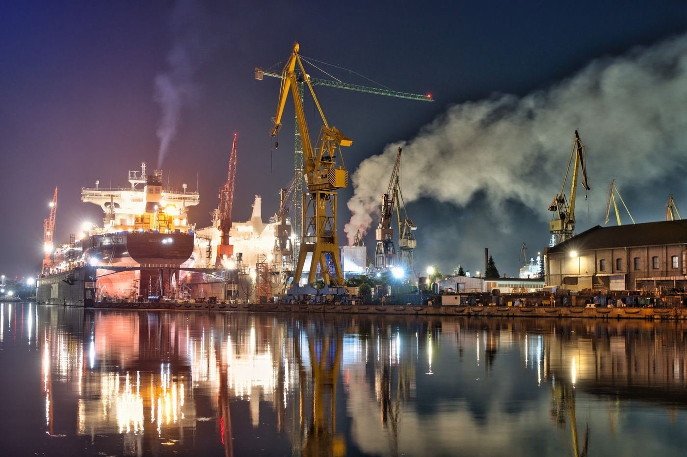 Night industrial landscape in Gdańsk